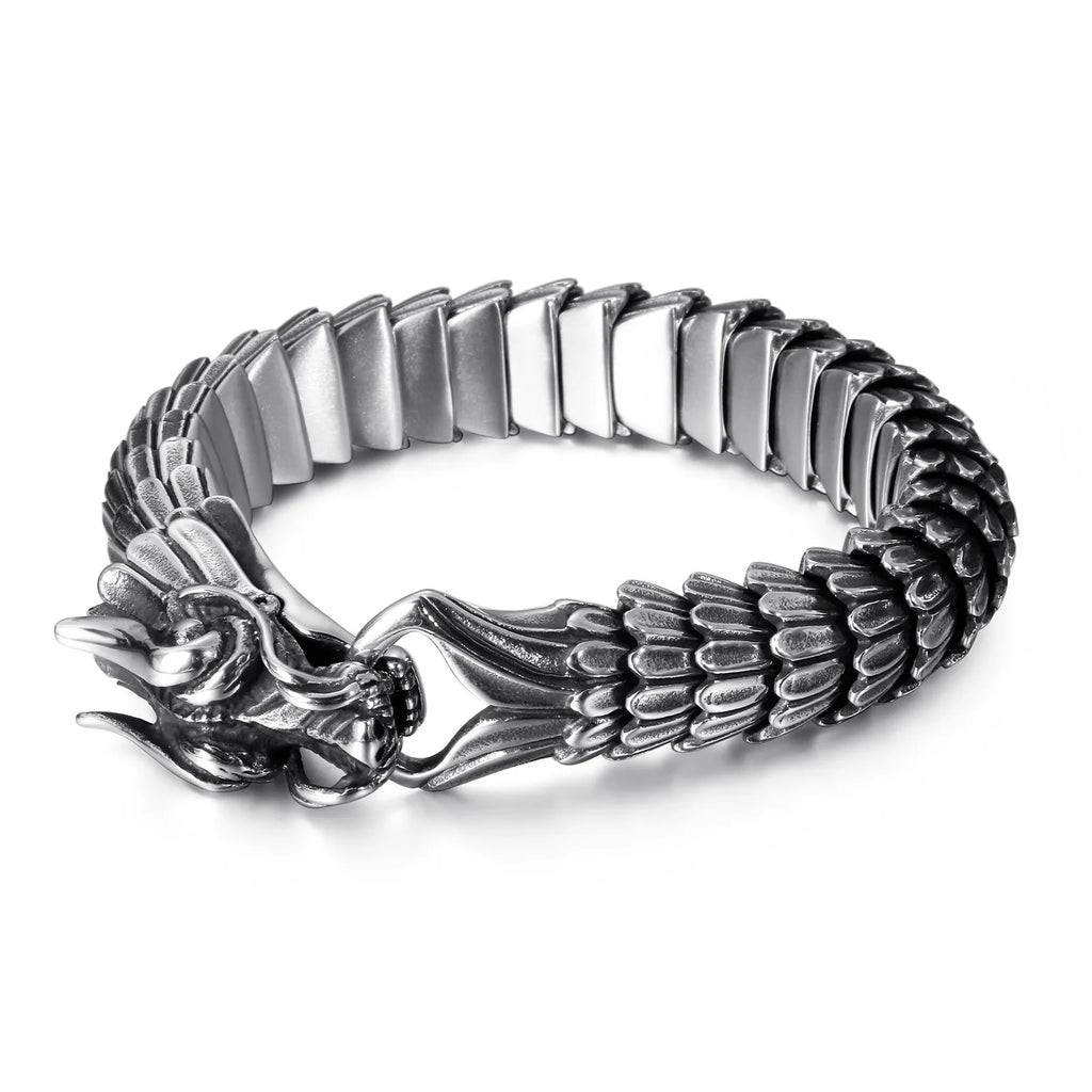 Punk Rock Viking Cuban Curb Bracelet Wrist Men Retro Hiphop Stainless Steel Charm Chain Male Dragon Bracelets Bangle