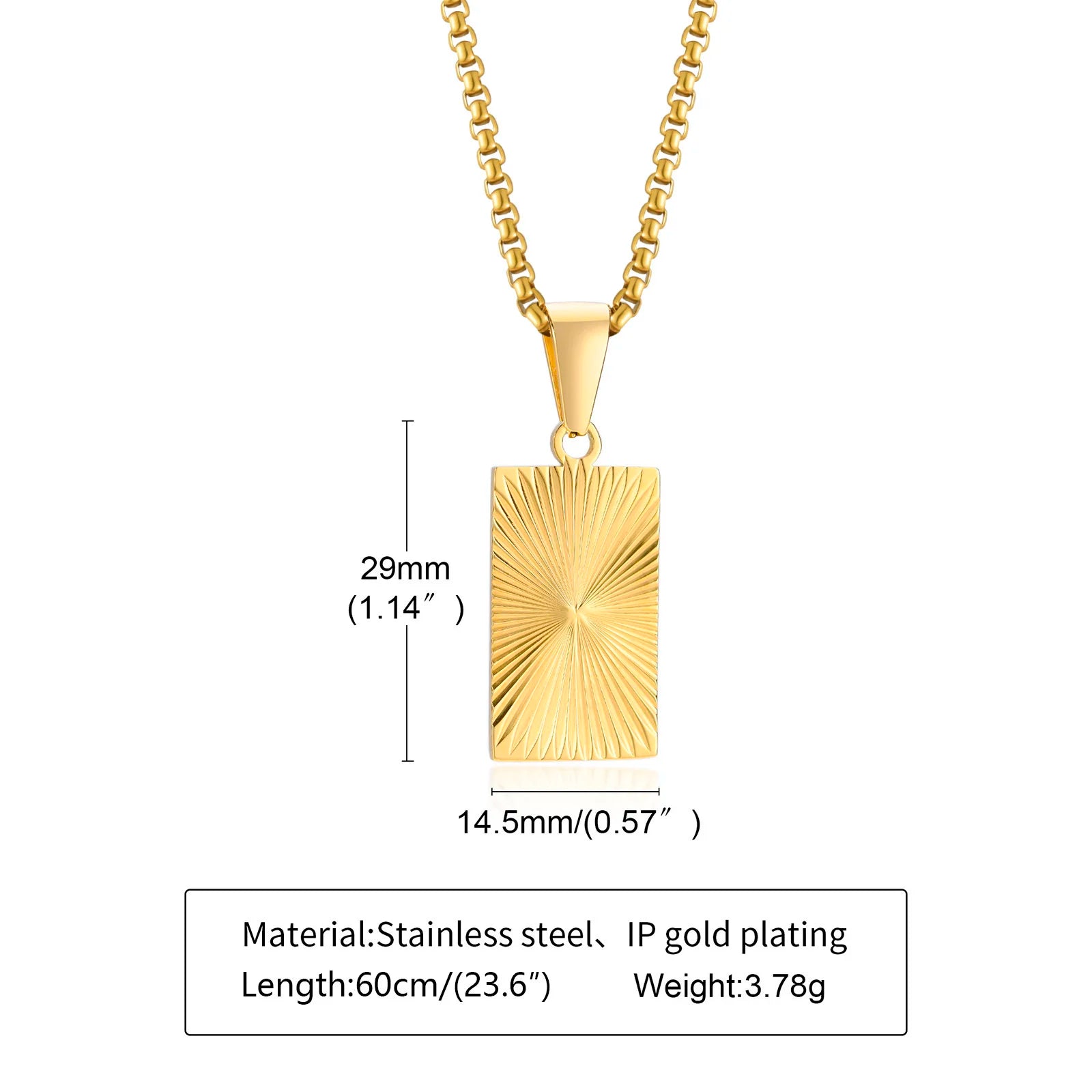 Sunburst Square Pendant Necklace — Stainless Steel