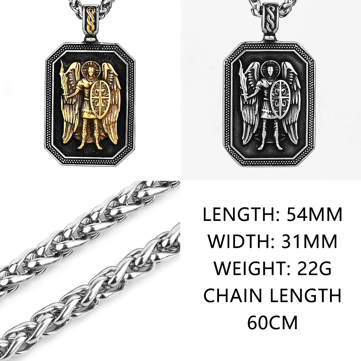 Archangel Michael Cross Shield Prayer Tag Titanium Stainless Steel Pendant Men's Amulet Necklace Jewelry Gift