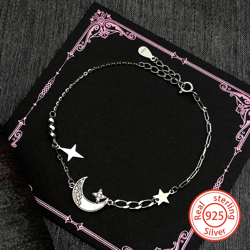 Star Silver Bracelet Sterling Zircon Moon Mystical