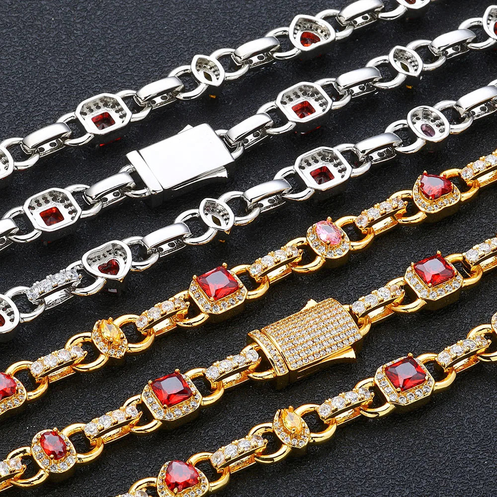 Gold Iced Out Heart Cuban Chain Necklace Colorful