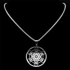 Yoga Hindu Buddhism 7 Chakra Stainless Steel Necklace Sacred Geometry Angel Seal Metatron Symbol Necklace Jewelry