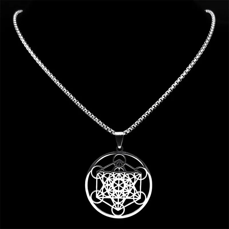 Yoga Hindu Buddhism 7 Chakra Stainless Steel Necklace Sacred Geometry Angel Seal Metatron Symbol Necklace Jewelry