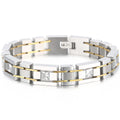 Casting Stainless Steel Man Bracelet Two Tone 12MM Link Chain Men's Bracelets Bangles With CZ Wrist Jewelry Boys