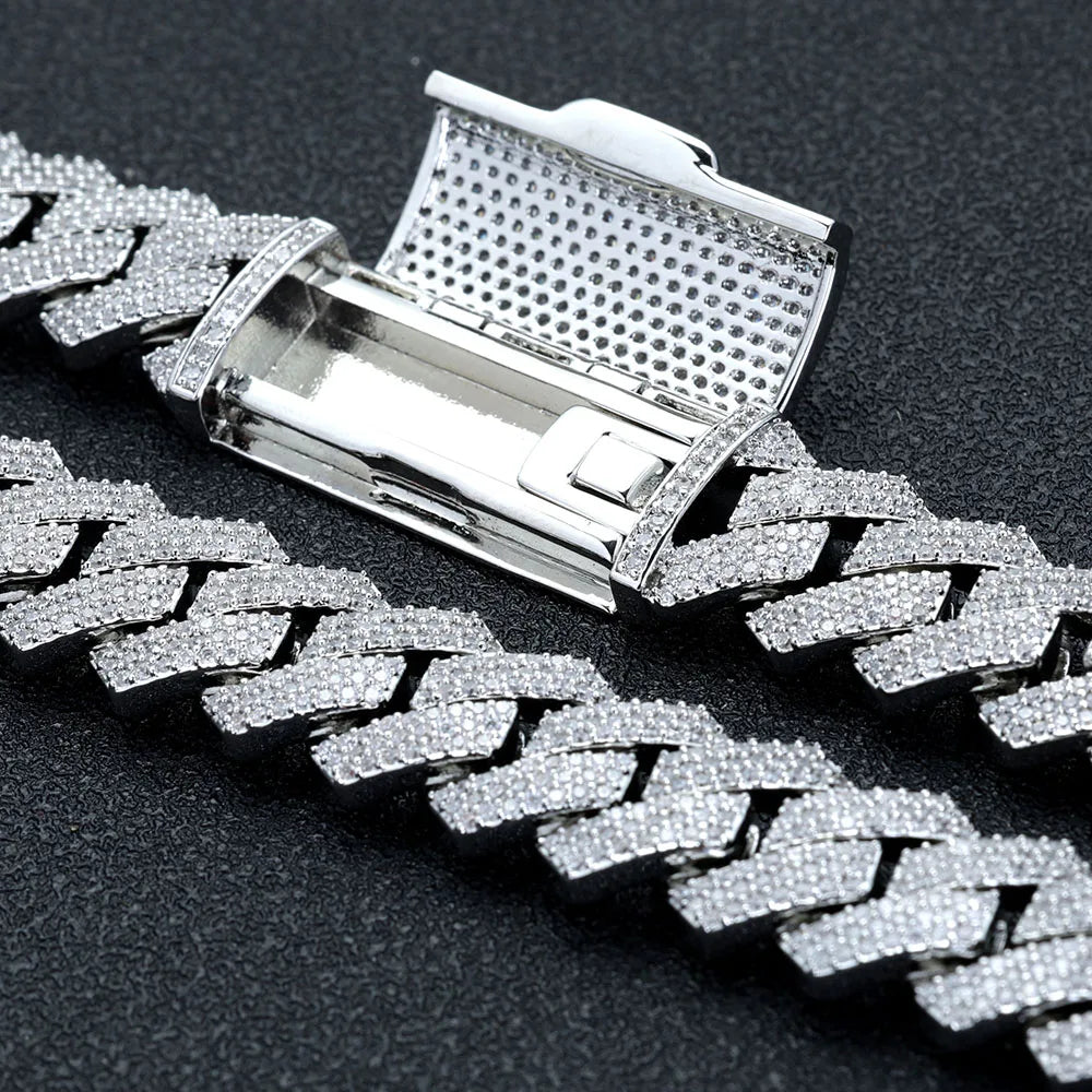 Iced Out Cuban Necklace Stainless Steel 16MM 3-Row
