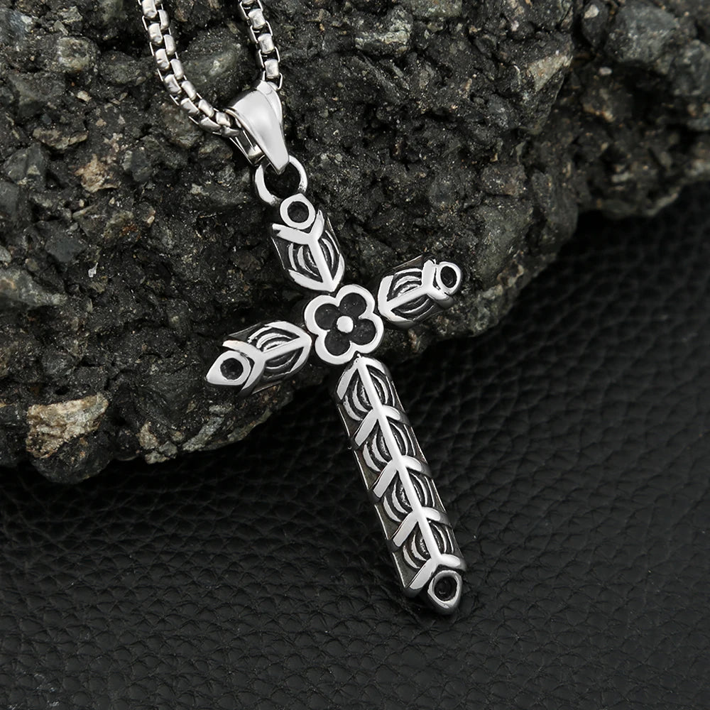 Gothic Cross Steel Pendant Vintage Rhombus Biker