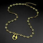 Gold Coffee Bean Chain Necklace New Design Hollow Oval Pendant Stainless Steel Jewelry Minimalist Unisex Streetwear