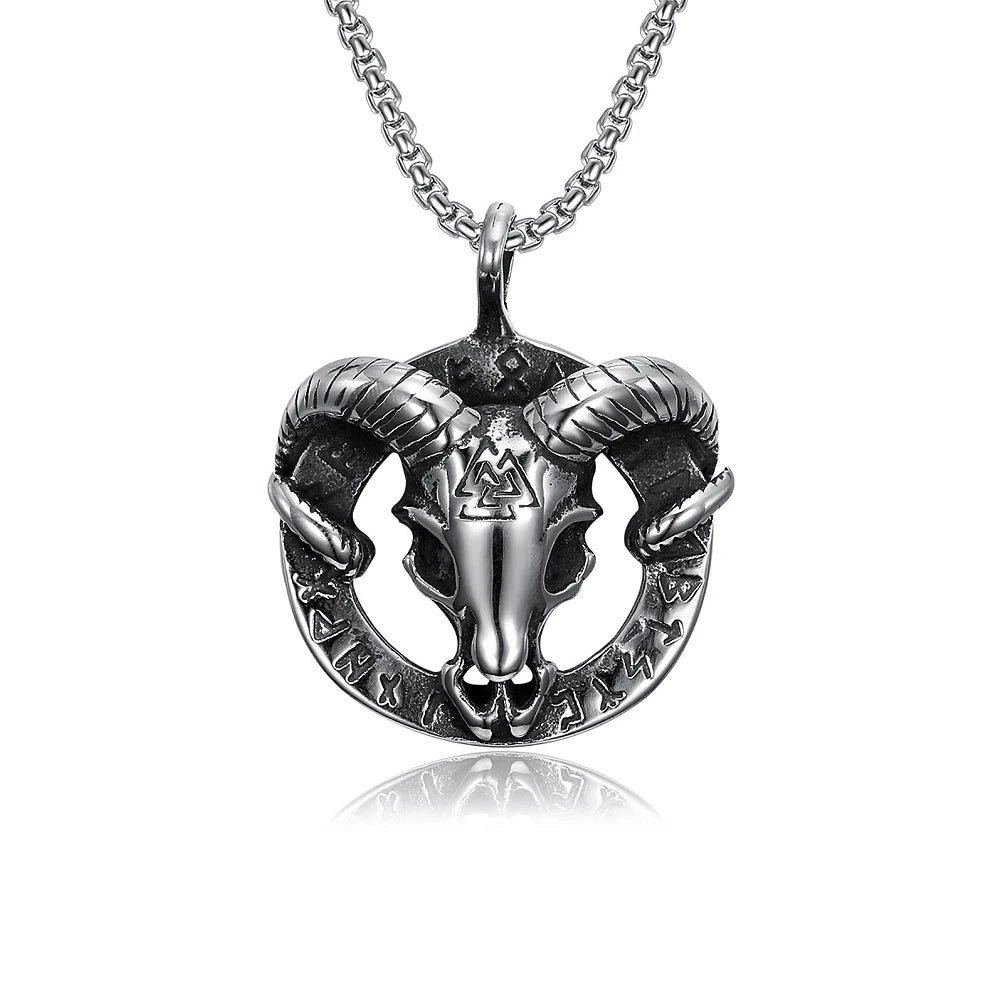 Vintage Viking Nordic Goat Skull Valknut Pendant Necklace For Men Stainles Steel Rune Biker Unique Amulet Jewelry Gift Wholesale