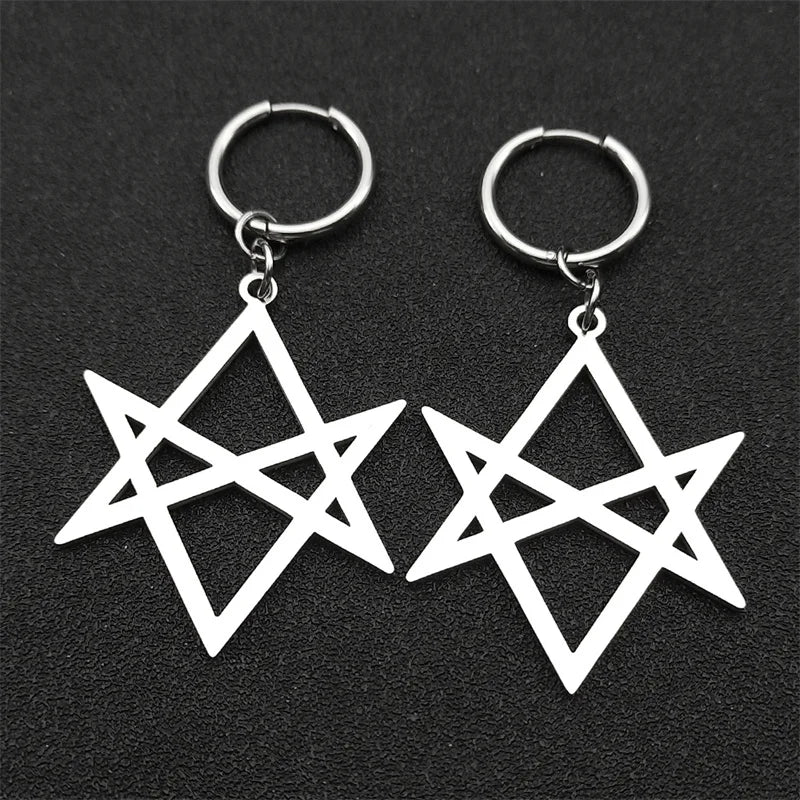 Hexagram Silver Hoop Earrings — Stainless Steel