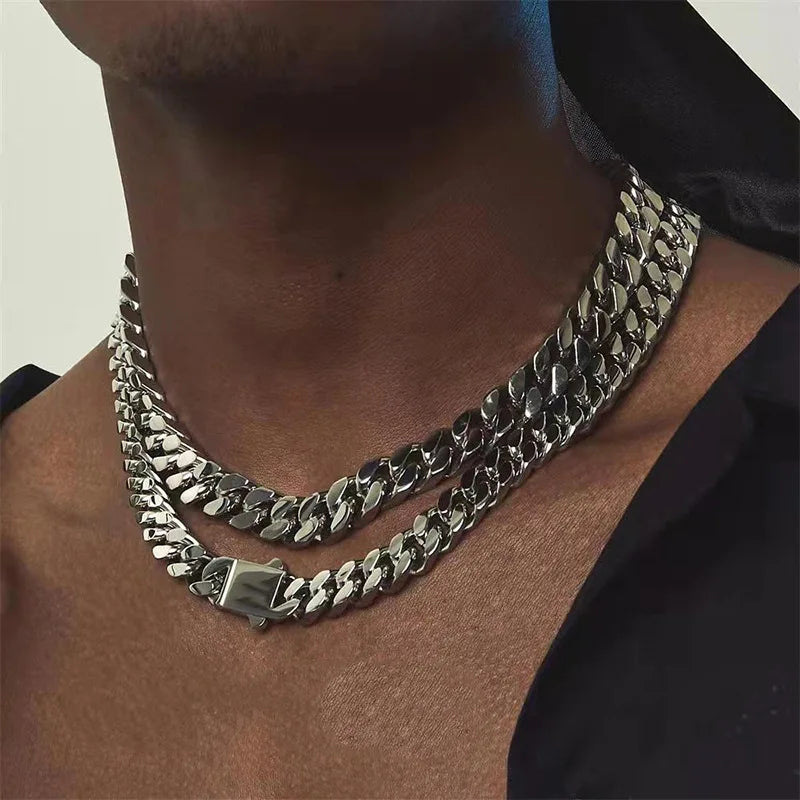Miami Curb Cuban Chain Necklace & Bracelet 14mm — Stainless Steel