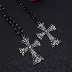 Crystal Filigree Cross Beaded Necklace — Black
