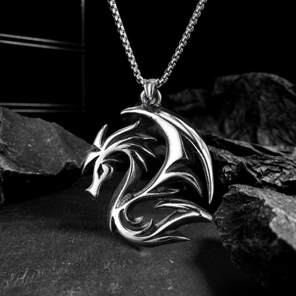 Korean Style Hollow Flame Dragon Pendant Necklace Punk Stainless Steel Biker Men Pendant Chain Fashion Jewelry Gifts