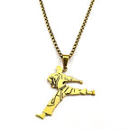 Karate Kick Man Pendant Necklace For Men Stainless Steel Martial Arts Kung Fu Charm Male Chain Jewelry Taekwondo Fighter Gift