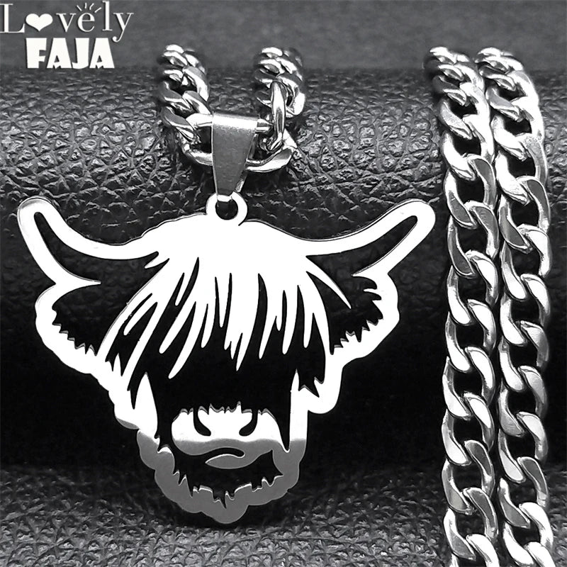 Highland Cattle Cow Pendant — Silver