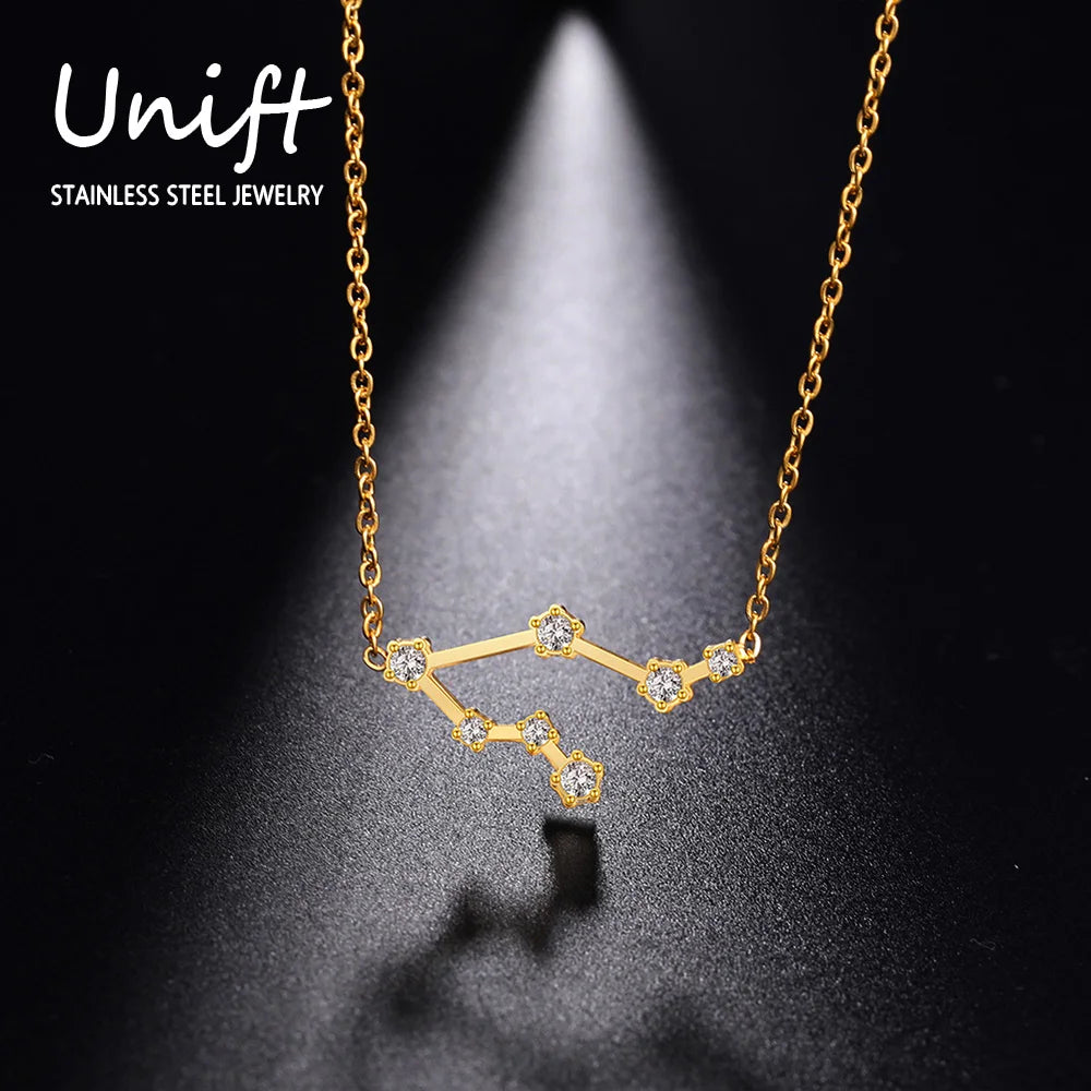 Unift Clear Zircon Zodiac Constellation Women Necklaces Star Sign Pisces Aries Taurus Pendant Fashion Horoscope Amulet Jewelry