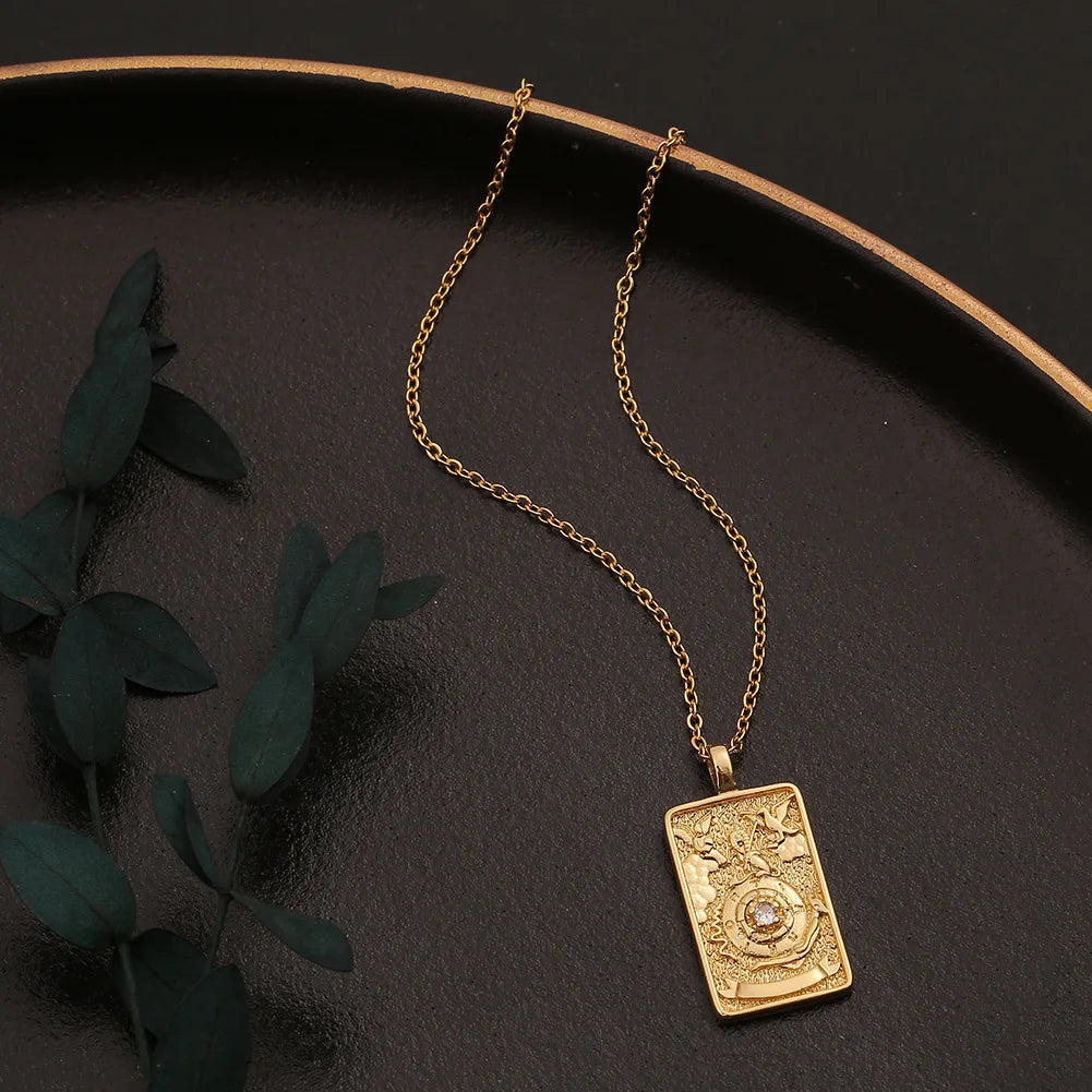22 Style Classic Tarot Card Pendant Necklace Double Sided Zircon Tarot Necklace Major Arcana Empress Sun Star Sign