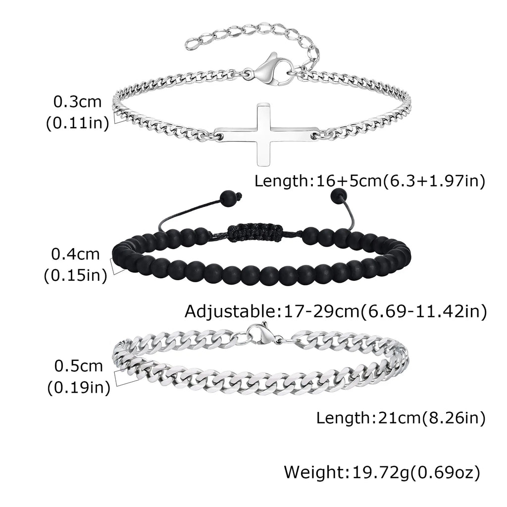2/3pcs Stainless Steel Cross Cuban Bracelets for Men Waterproof Non Fading Twist Chain Bracelet Simple Fashion Jewelry