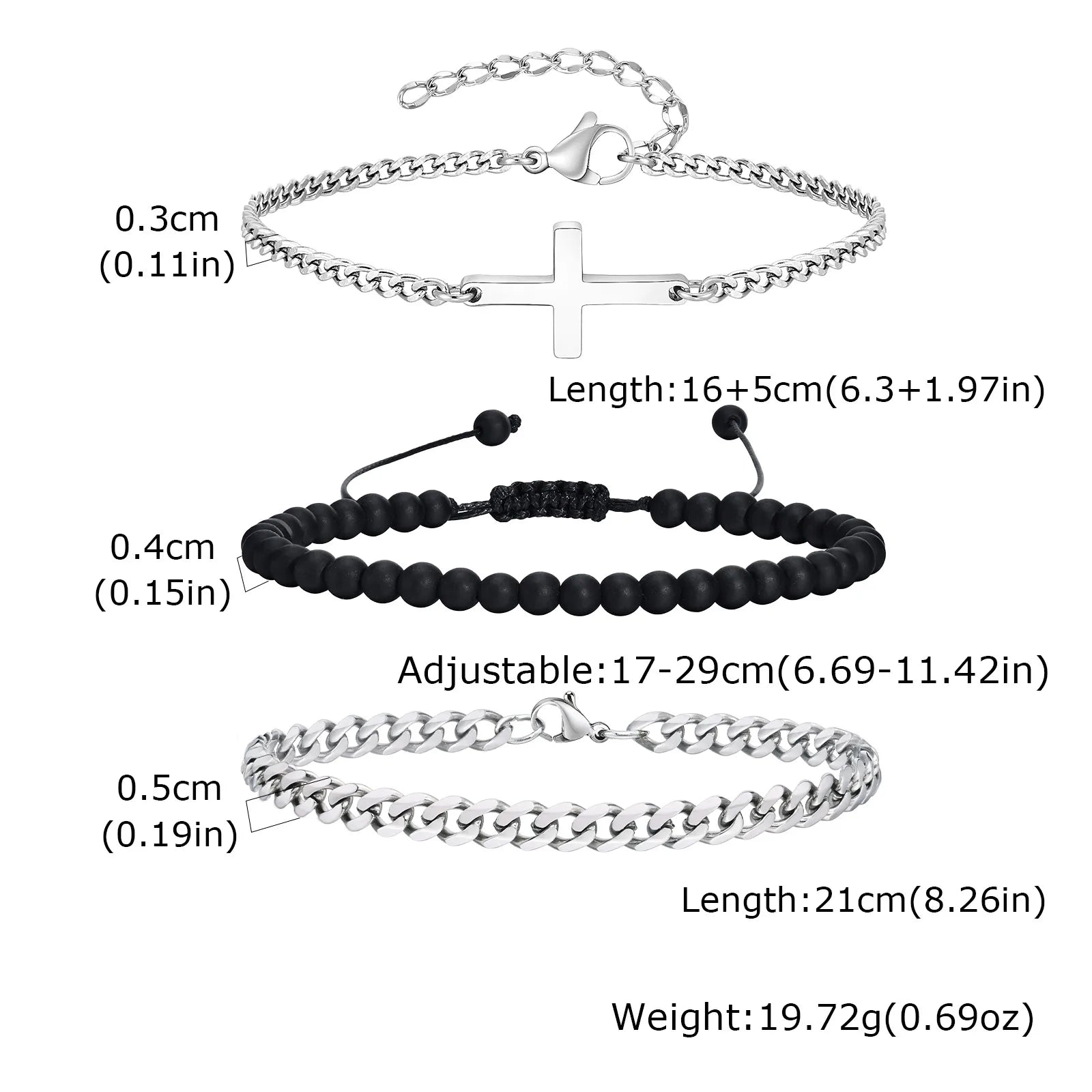 2/3pcs Stainless Steel Cross Cuban Bracelets for Men Waterproof Non Fading Twist Chain Bracelet Simple Fashion Jewelry