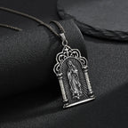 Virgin Mary Gothic Pendant Necklace — Grey CZ, Stainless Steel