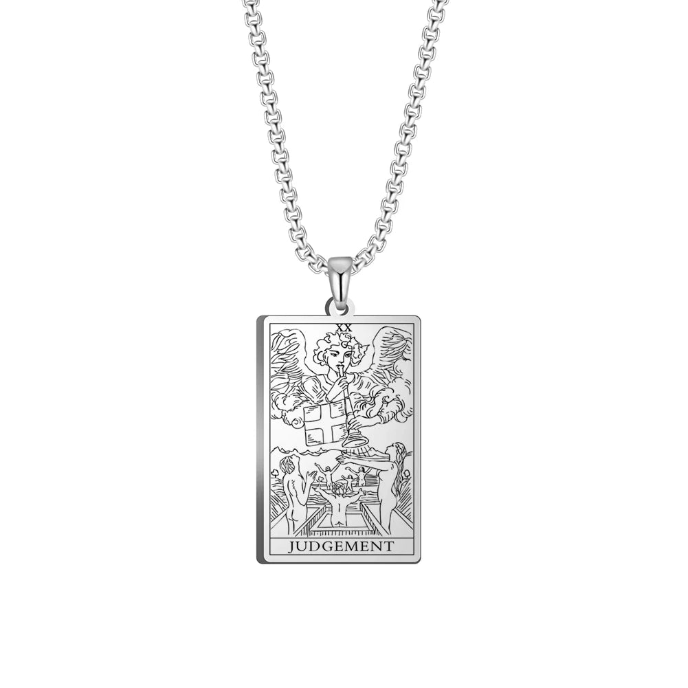 Dawapara The Major Arcana Tarot Cards Vintage Amulet Pendant Necklaces Box Chain Men Jewelry Stainless Steel Golden