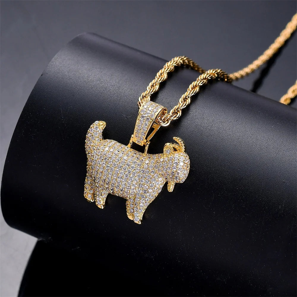 Iced Out Goat Pendant Cuban Necklace — Gold