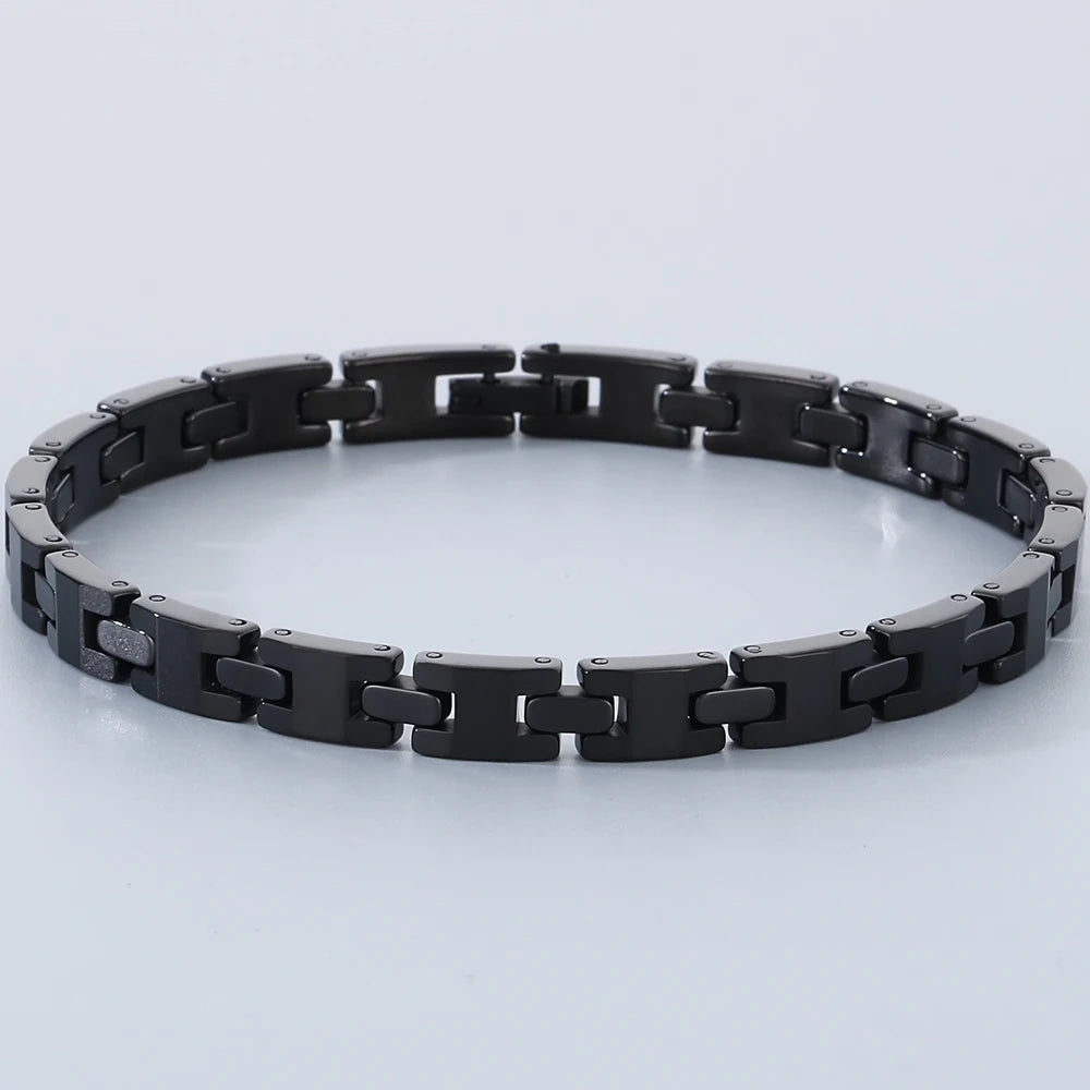 Never Scratched Tungsten Steel Men's Bracelets Black Silver Color 6MM Width H Style Link Chain Bracelet for Man Women