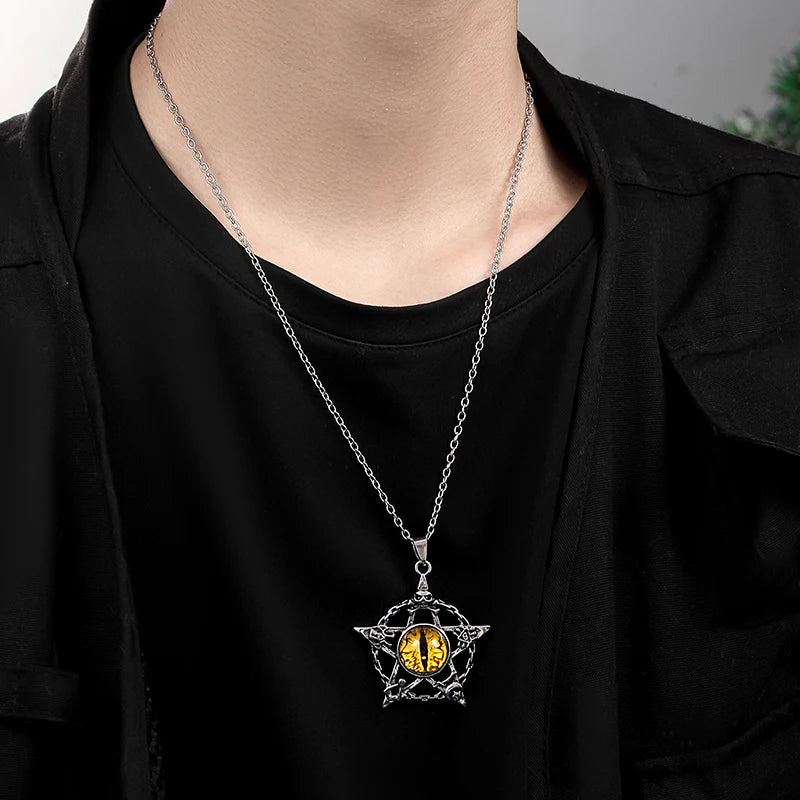 Antique Evil Eye Pendant Necklace For Women Men Creative Punk Hollow Star Colorful Eyeball Connect Choker Chain Jewelry
