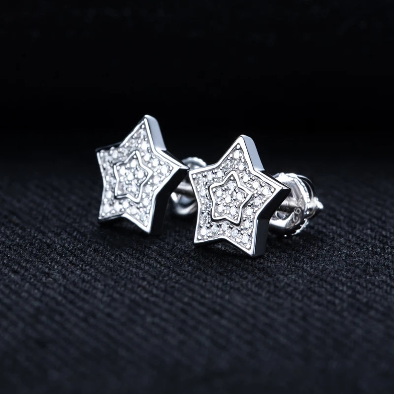 Iced Out Star Stud Earrings — 925 Silver