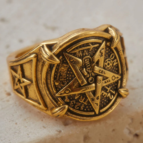 6-10 Size Vintage Gold Color Carved Star Patterned Ring Women's Personalized Creative Holiday Accessory Jewelry