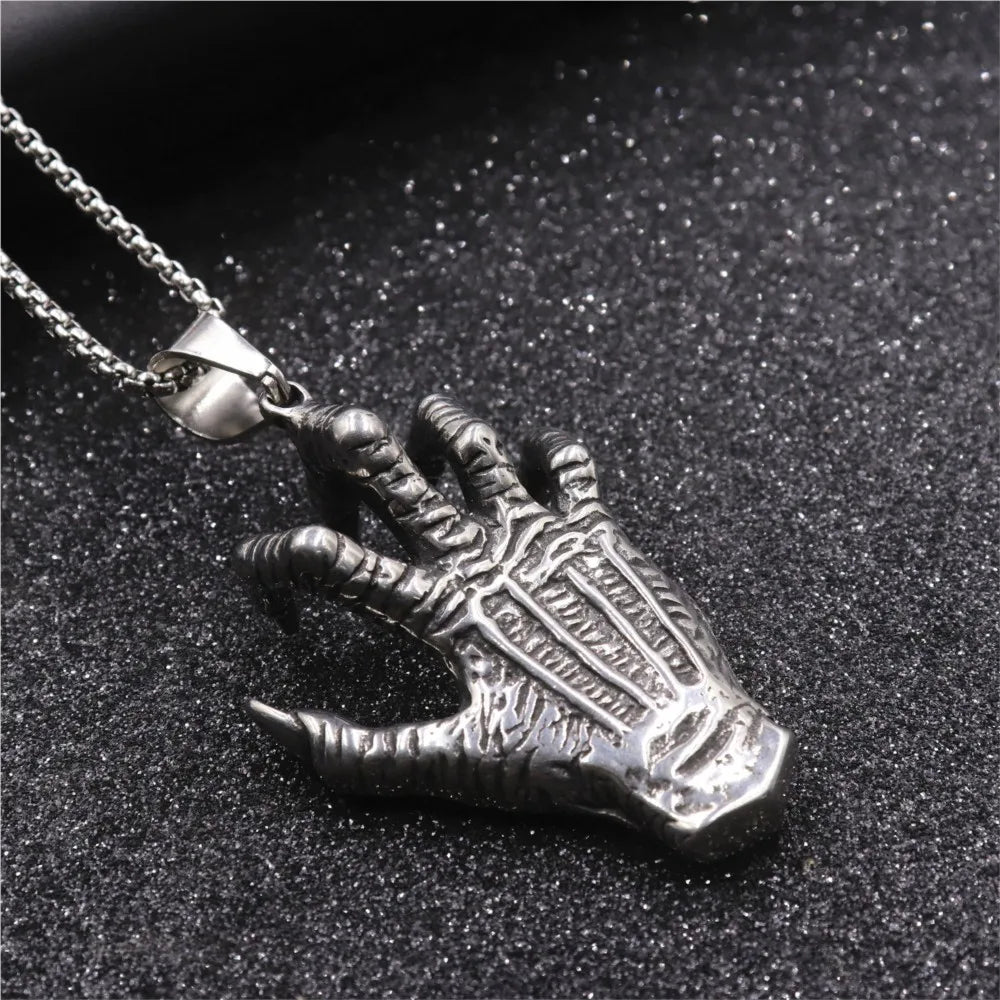 Silver Dragon Hand Pendant Necklace Vintage
