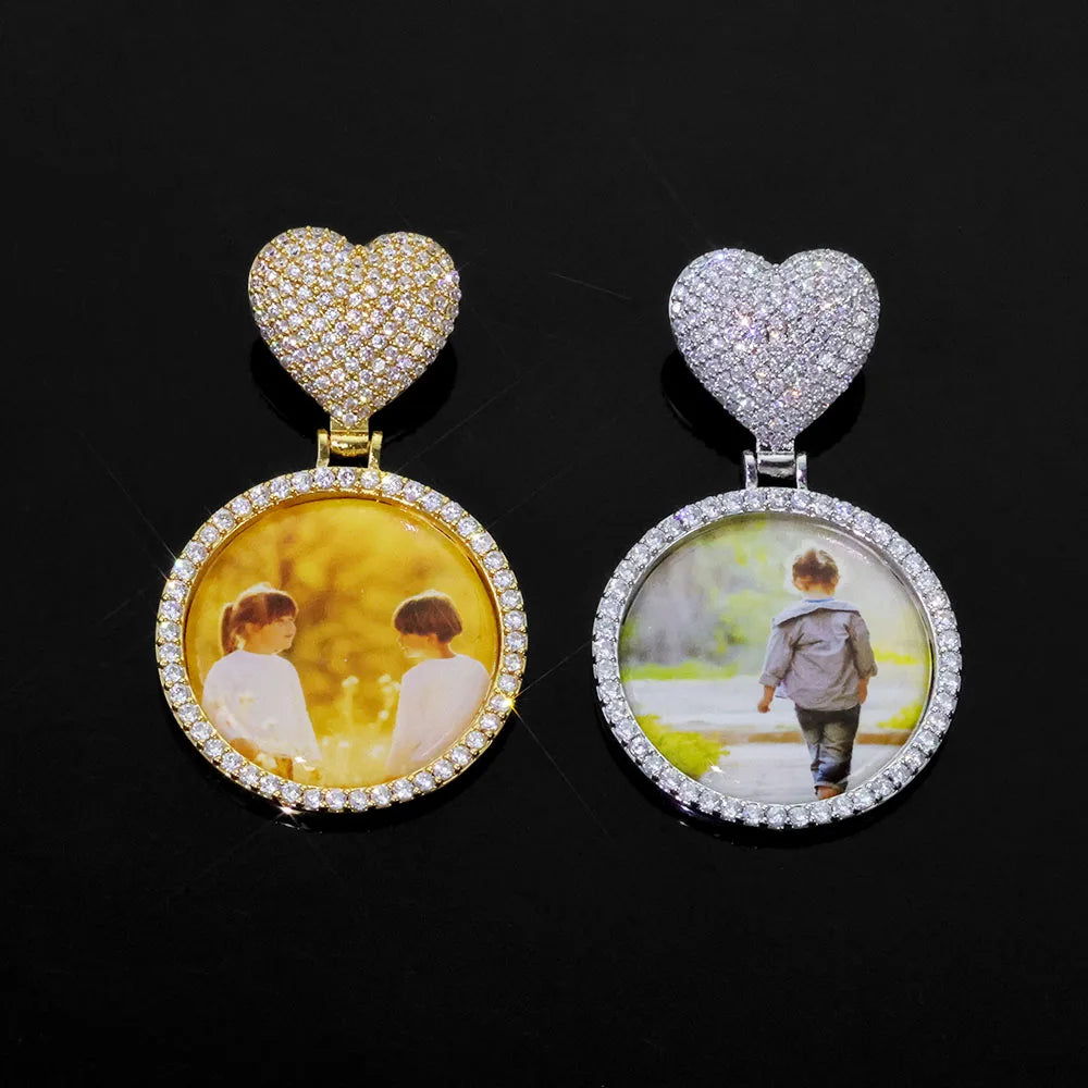 Iced Out Heart Photo Pendant Necklace 35MM