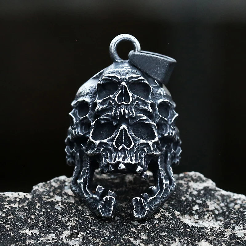 Three Wise Skulls Pendant — Stainless Steel