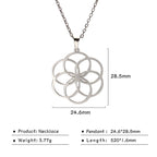 Flower of Life Sacred Geometry Necklace Stainless Steel Mandala Neck Chain Women Men Vintage Universal Spiritual Jewelry