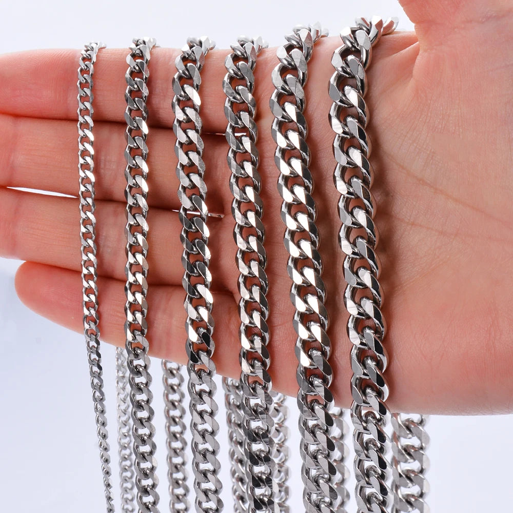 1Pc Size 3mm-9mm Miami Curb Cuban Link Chain for Men Women Stainless Steel Mens Jewelry Hip Hop Chain