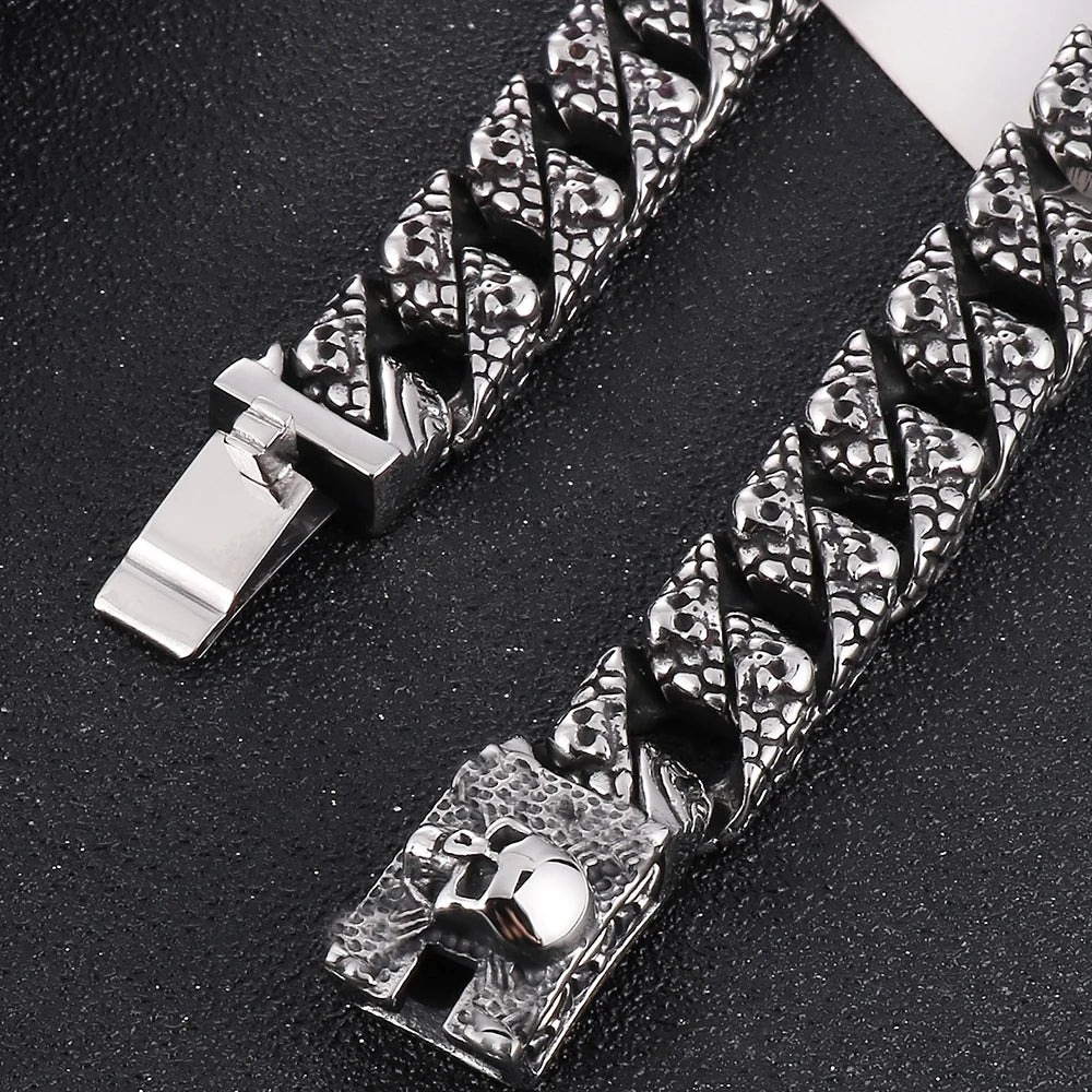 Gothic Skull Link Chains Necklace for Men Punk Stainless Steel Statement Halloween Skeleton Jewelry Accessories Men's