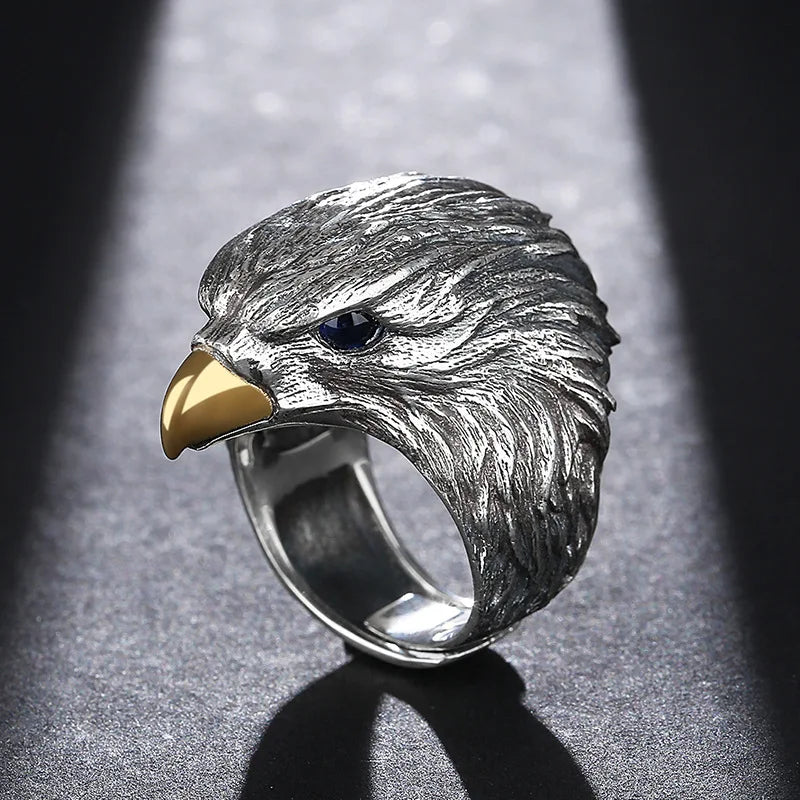 Buyee 925 Sterling Silver Big Ring Finger Cute Eagle Open Ring for Women Man Unique Fashion Animal Punk Fine Jewelry Circle