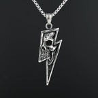 Lightning Bolt Skull Pendant Necklace — Stainless Steel