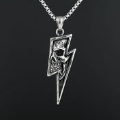 Lightning Bolt Skull Pendant Necklace — Stainless Steel