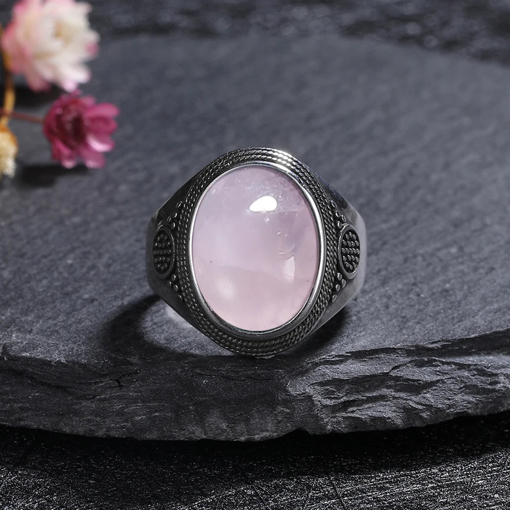 Silver Plated Rings Large Natural 10x14MM Black Agate Ring for Women Men Silver Party Jewelry Tiger Eye Turquoise Lapis
