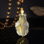Obsidian Gossip Pendant Necklace Carving Dragon and Phoenix Shape Lucky Amulet Jewelry Six-Character Mantra Pearl