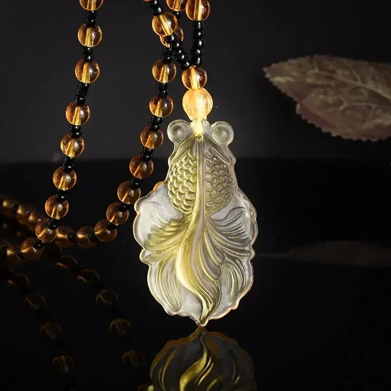 Obsidian Gossip Pendant Necklace Carving Dragon and Phoenix Shape Lucky Amulet Jewelry Six-Character Mantra Pearl
