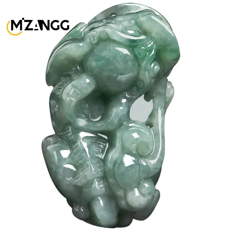Natural Myanmar Jadeite A Cargo Pixiu Ice Oil Green Pendant  Hand-carved Fashion Lucky Charms for Men and Women Jade Necklace