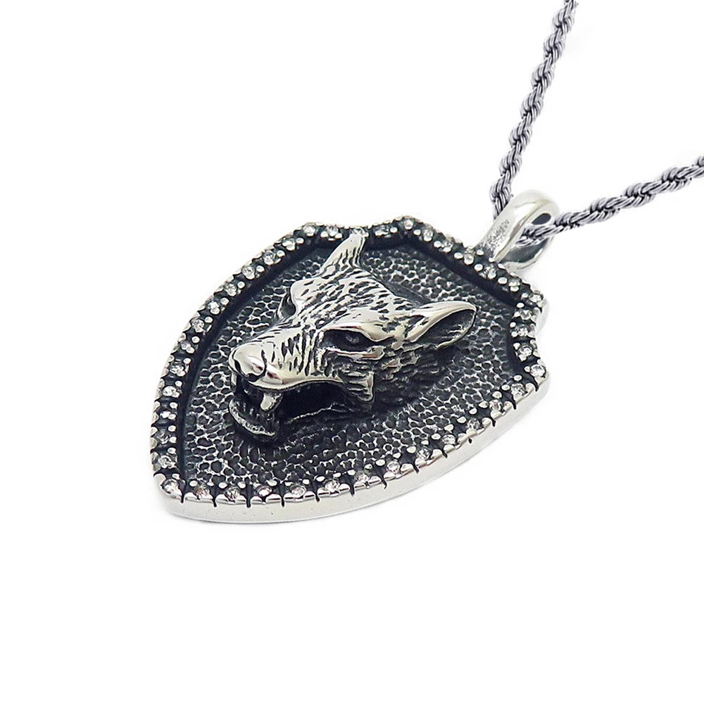 Lion Head Shield Pendant Necklace — Stainless Steel