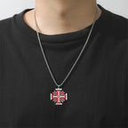 Jerusalem Crusader Cross Necklace — Five-Fold, Stainless Steel