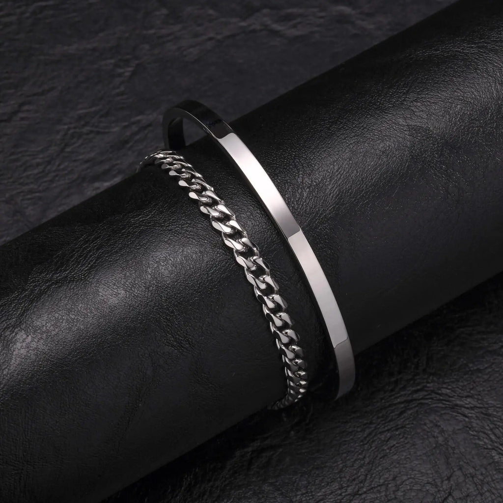 Cuff Bangle Bracelet Set — Stainless Steel