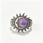 Sun Star Moon Cabochon Ring — Silver-Tone Bohemian