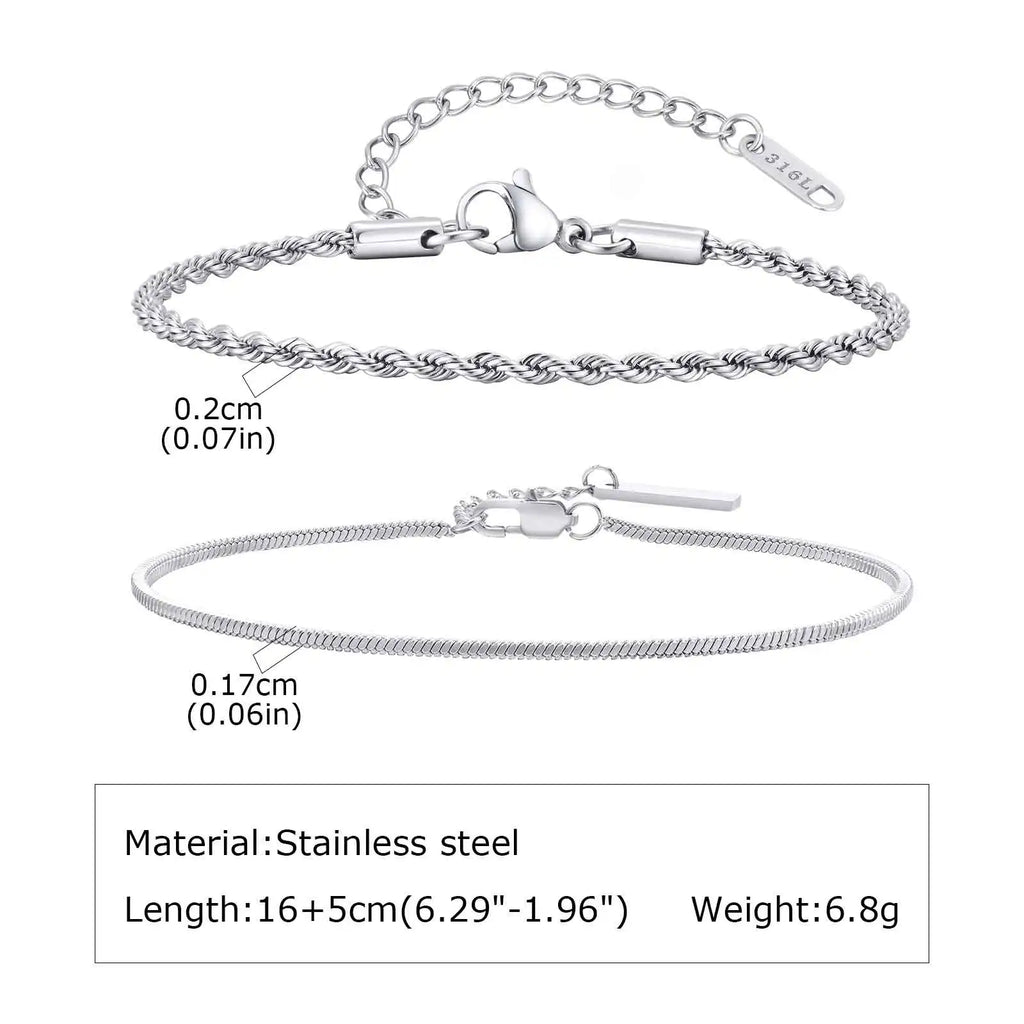 Figaro Rope Chain Bracelet Set Silver — Stainless Steel