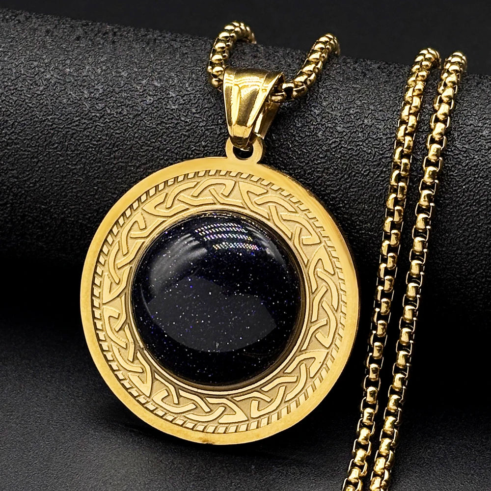 Celtic Knot Tiger Eye Pendant Necklace — Gold-Tone