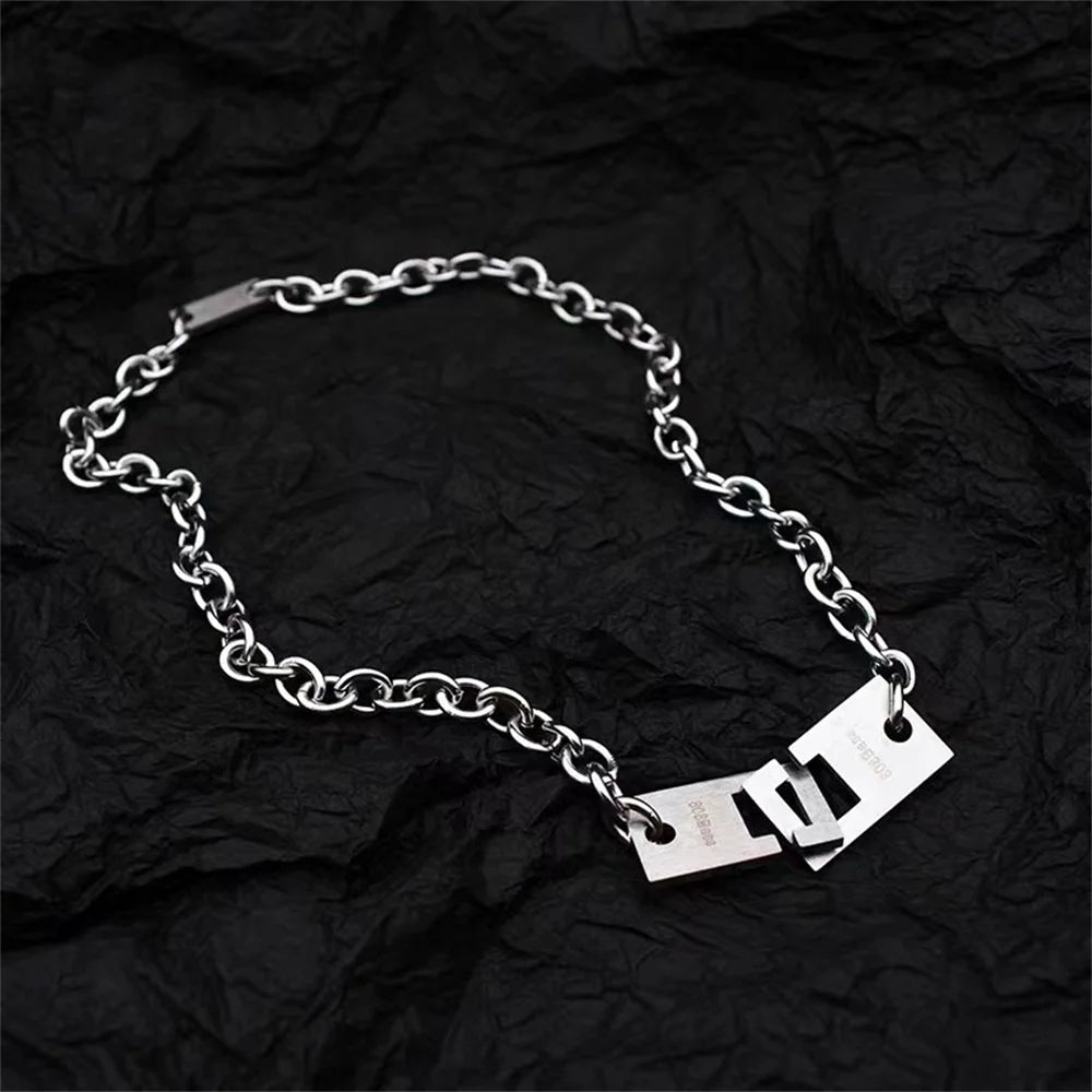 Hip Hop Lock Necklace For Men Women Titanium Steel Square Clavicle Chain Fashion Kpop Unisex Jewelry Punk Street Accessories