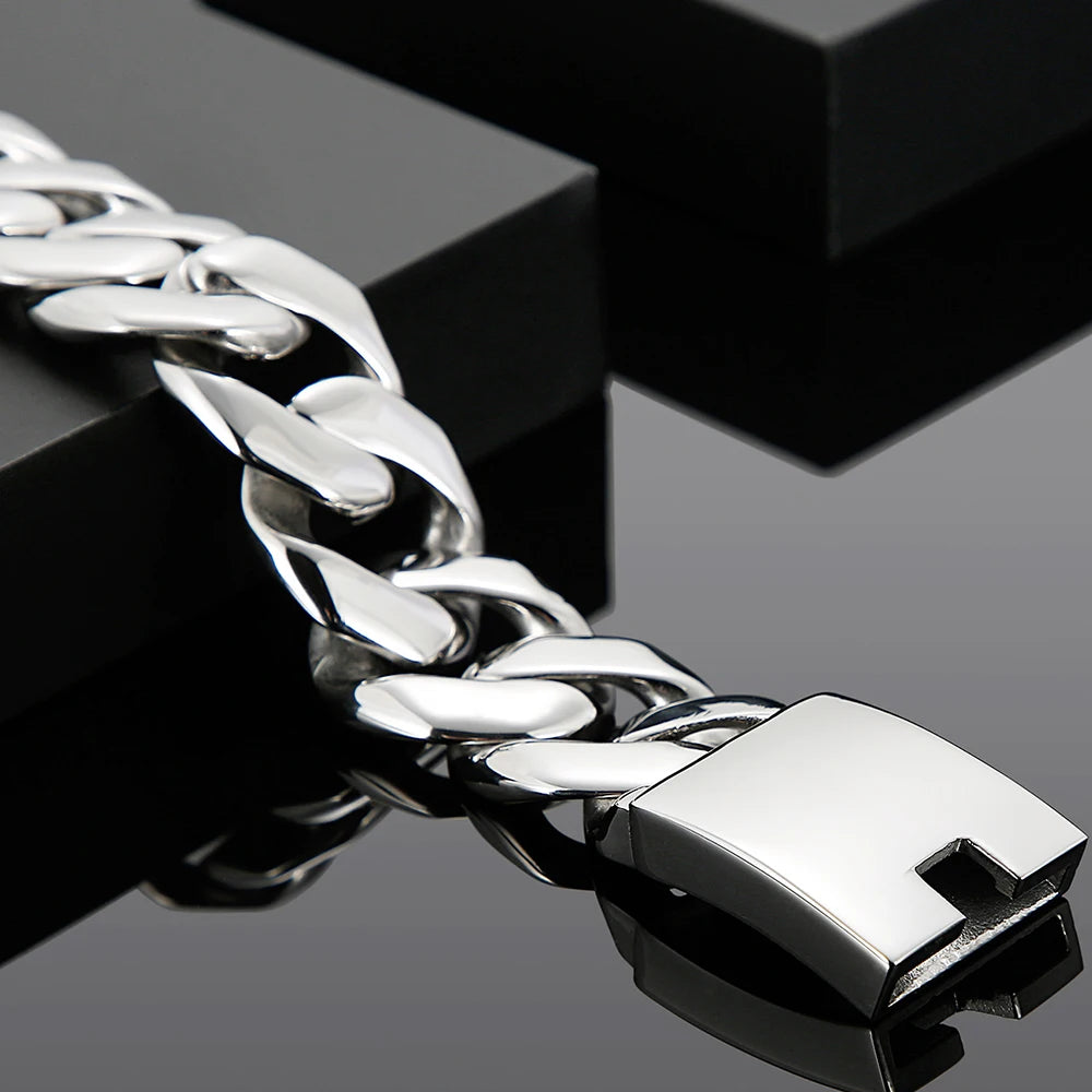 Hip Hop 25MM Width Cuban Chain Necklace for Men Heavy Solid Polished Stainless Steel Choker Chains For Man Jewellery